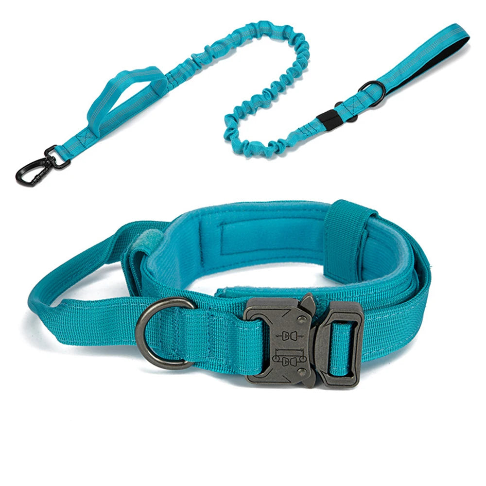 Durable Nylon Dog Collar & Leash Set – Reflective Tactical Training Collar with Padded Handle for Large Dogs