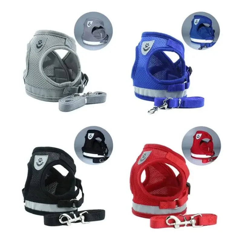 Adjustable Mesh Dog Vest Harness with Leash – Chest Strap Pet Harness XS/S/M/L/XL