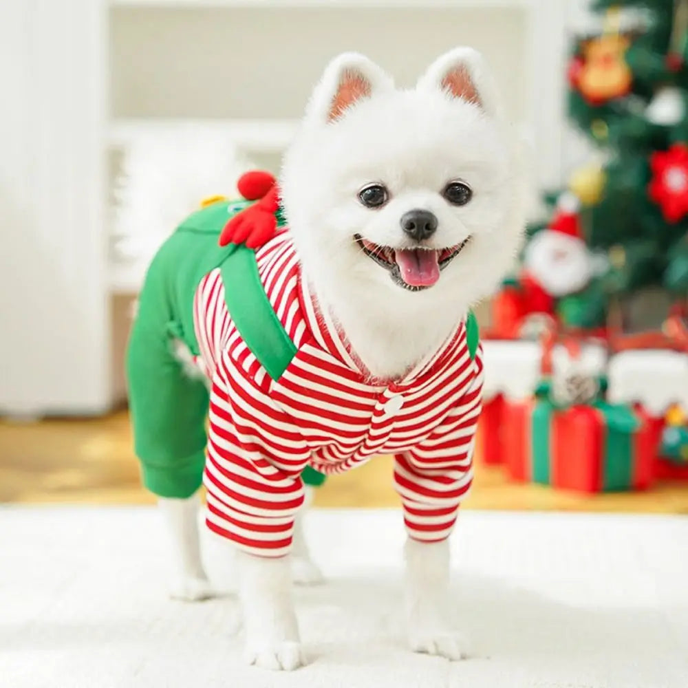Striped Christmas Dog Outfit – Warm Four-Legged Elk Costume