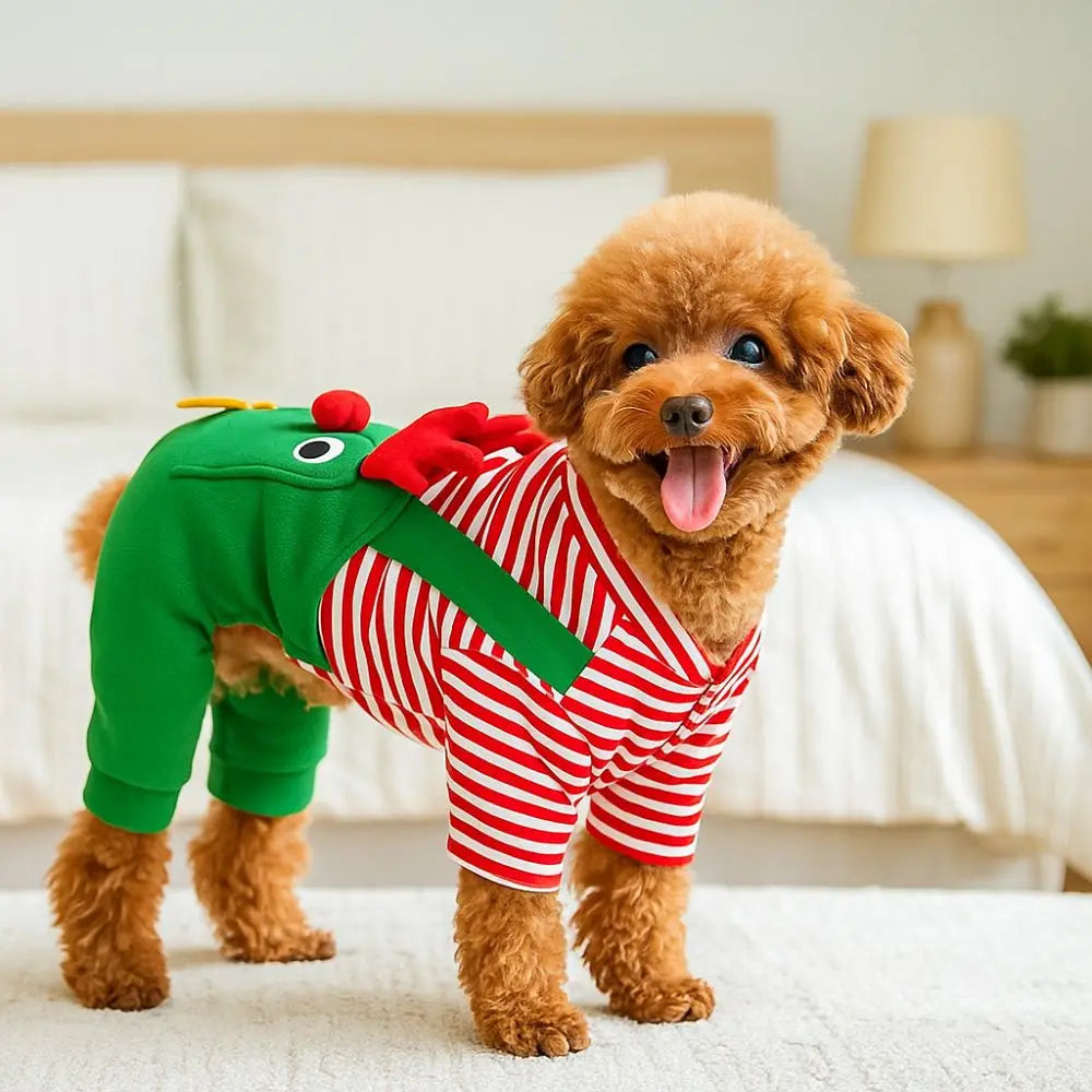 Striped Christmas Dog Outfit – Warm Four-Legged Elk Costume