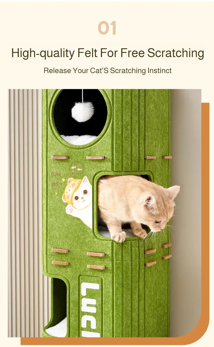 Eelhoe multi-layer indoor cat house with scratching board and enclosed nest