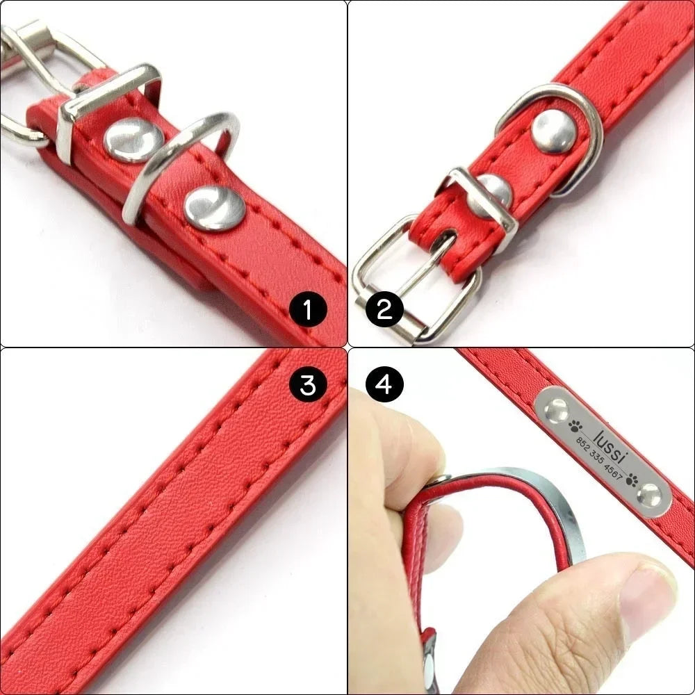 Personalized PU Leather Dog Collar – Custom Engraved ID Anti-Lost Collar for Small, Medium & Large Dogs and Cats (Pink)