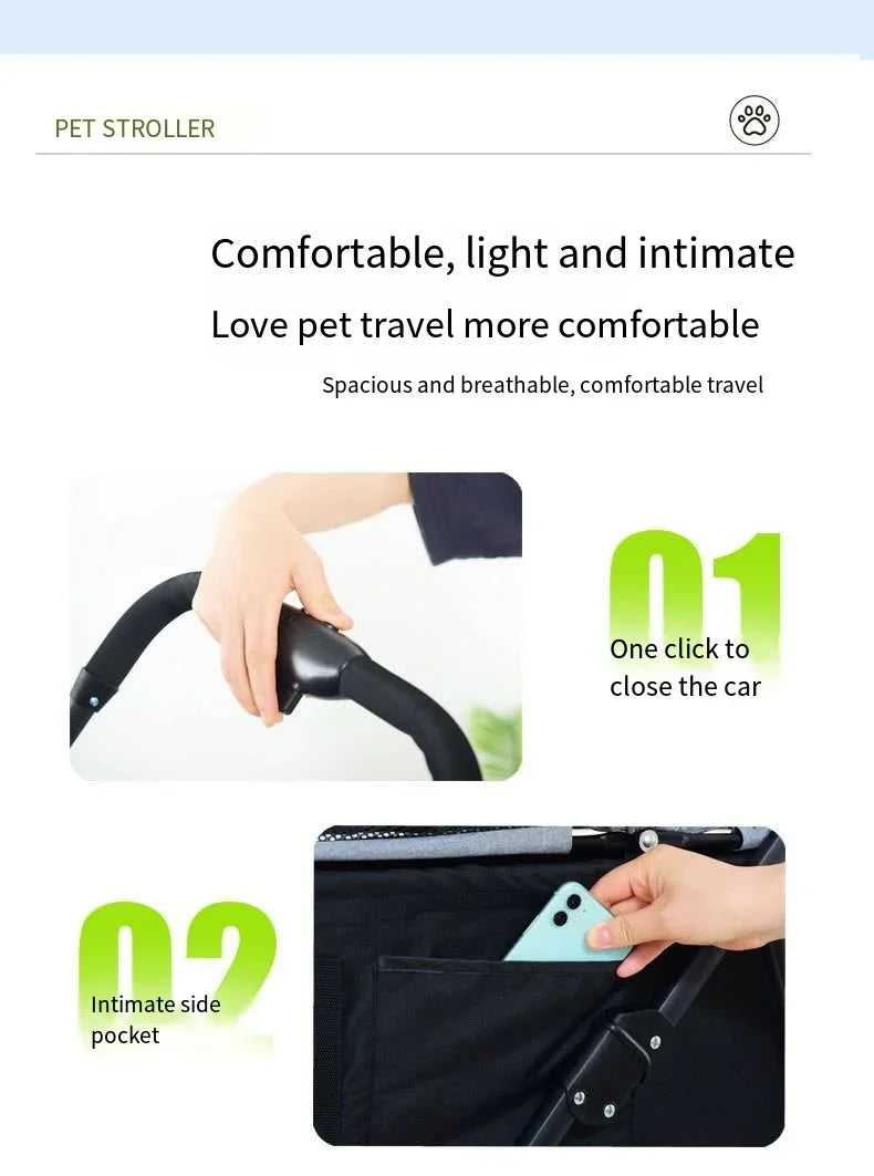 Pet Car Stroller – Lightweight Foldable Travel Stroller for Small & Medium Dogs & Cats