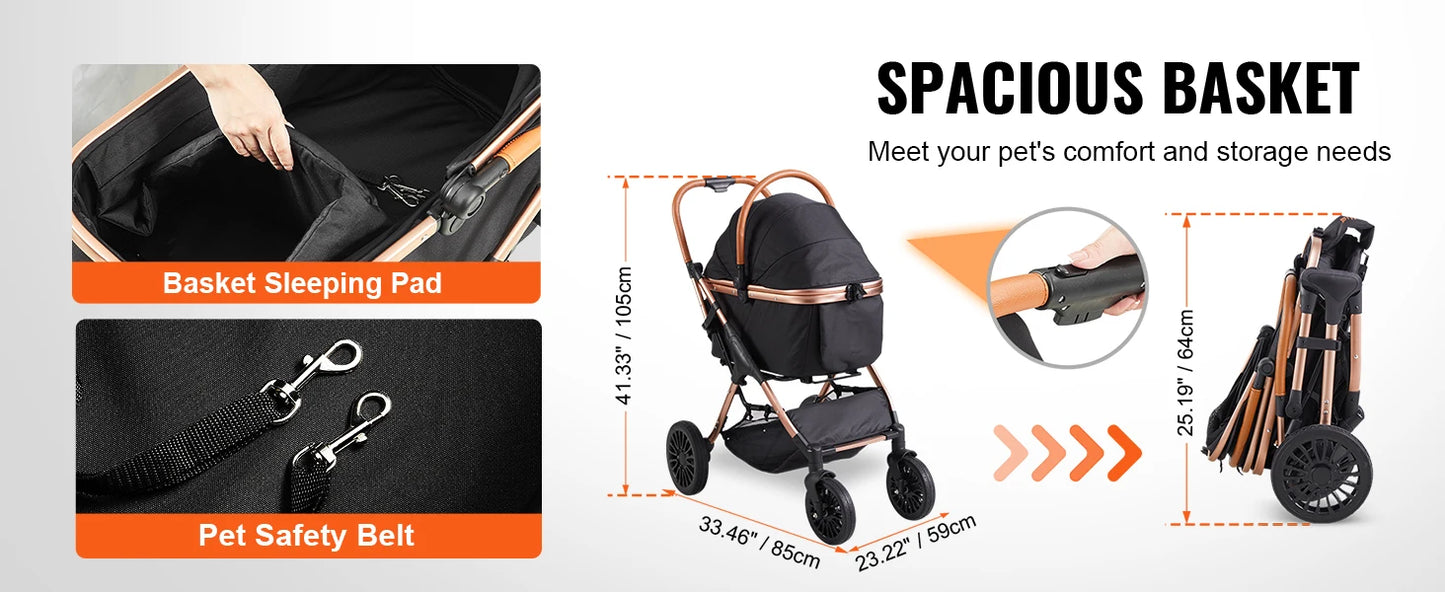 SucceBuy Foldable Pet Stroller – Detachable Carrier for Small & Medium Dogs up to 30kg