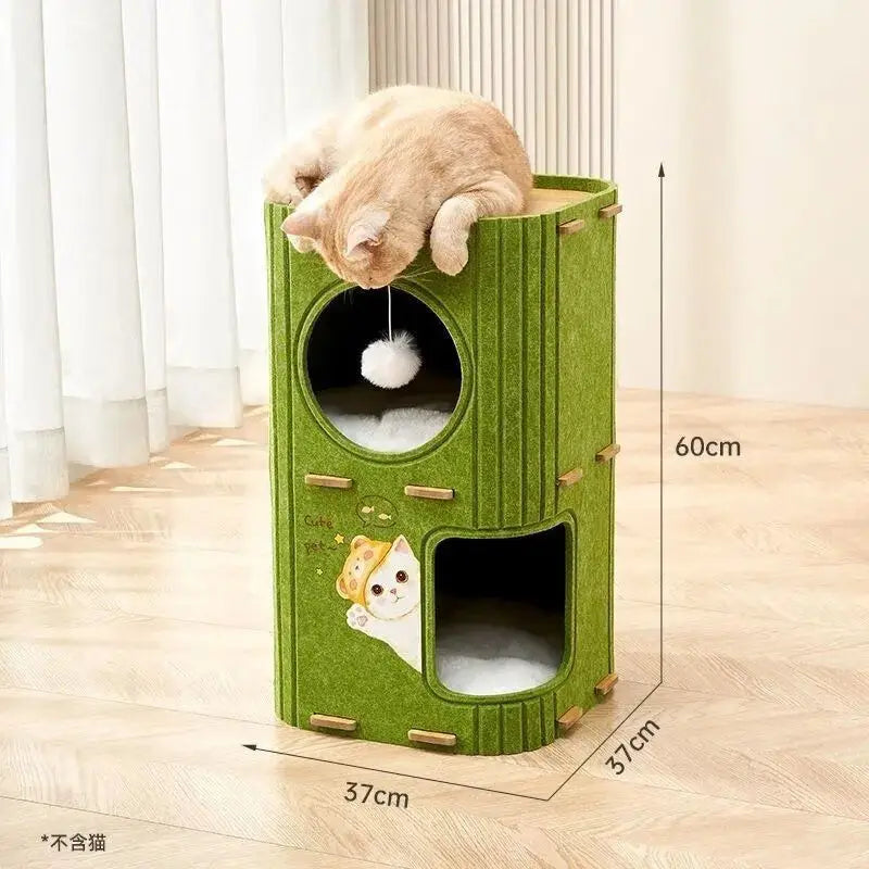 Eelhoe multi-layer indoor cat house with scratching board and enclosed nest