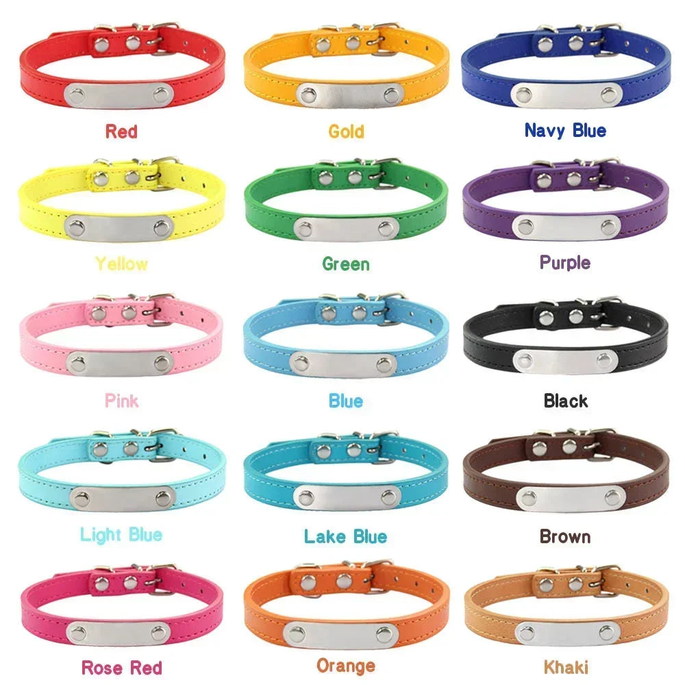 Personalized PU Leather Dog Collar – Custom Engraved ID Anti-Lost Collar for Small, Medium & Large Dogs and Cats (Pink)