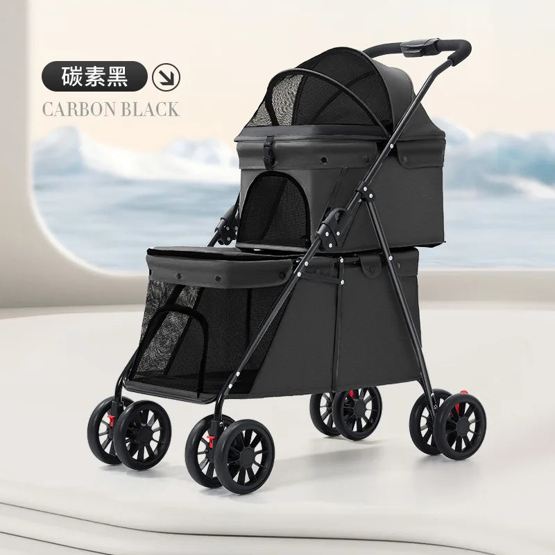 Double Pet Stroller – Foldable Dog & Cat Carrier for Small & Medium Pets (Up to 24 kg)