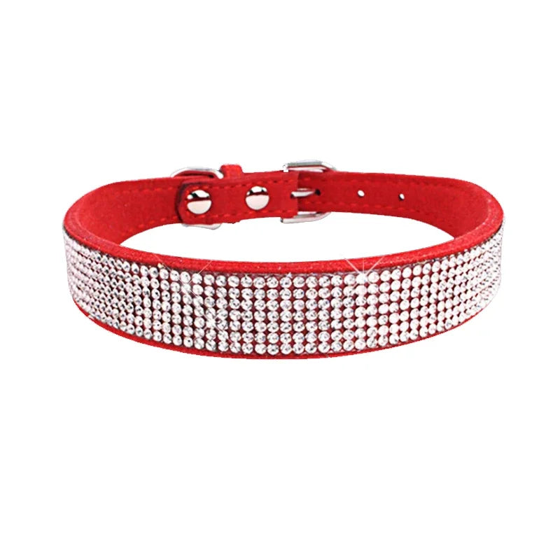 Crystal Rhinestone Dog Collar – Sparkling Leather Collar with Zinc Alloy Buckle for Small & Medium Dogs and Cats