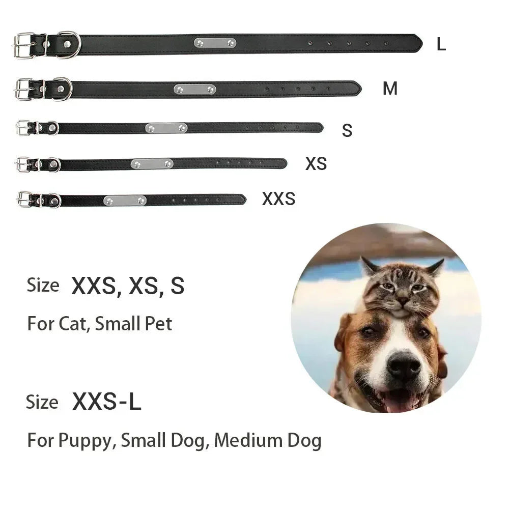 Personalized PU Leather Dog Collar – Custom Engraved ID Anti-Lost Collar for Small, Medium & Large Dogs and Cats (Pink)