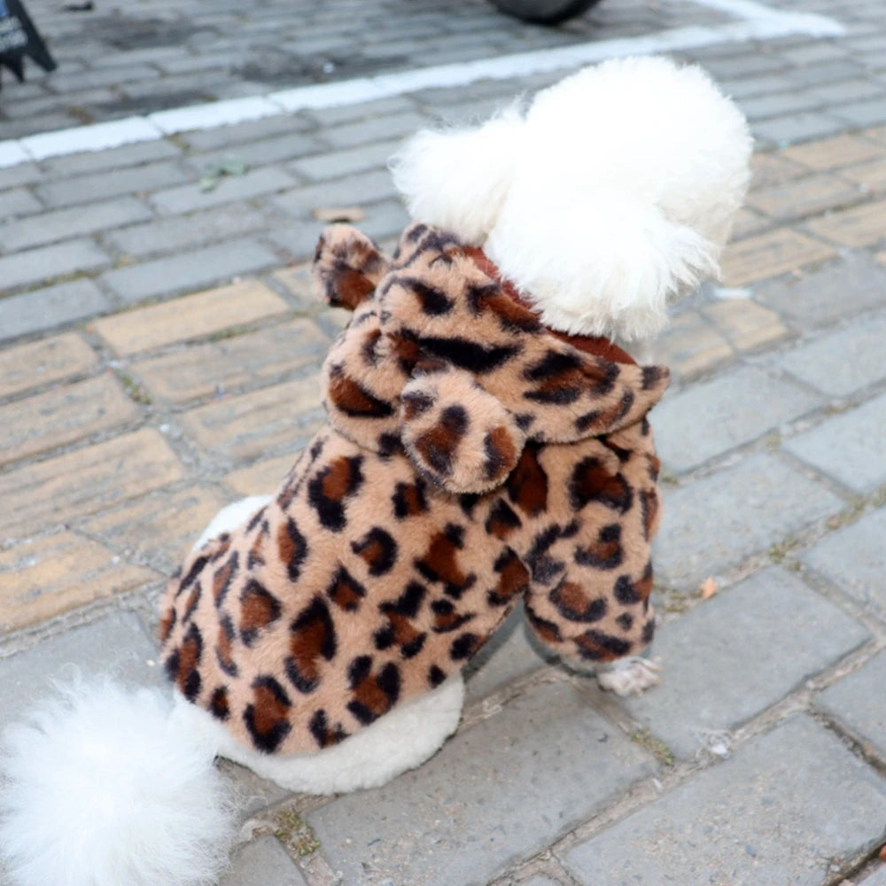 Winter Warm Fleece Dog Hoodie | Leopard Print Coat for Small Dogs – French Bulldog, Chihuahua, Yorkie