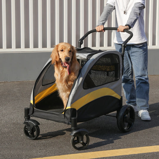 Portable 4-Wheel Dog Stroller – Foldable Pet Carriage for Large Dogs & Cats