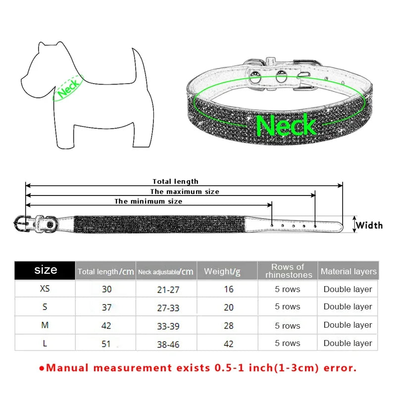 Crystal Rhinestone Dog Collar – Sparkling Leather Collar with Zinc Alloy Buckle for Small & Medium Dogs and Cats