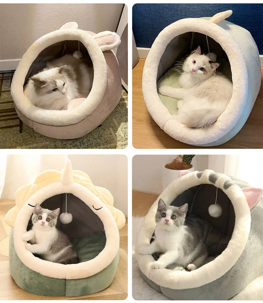 Gray Detachable Cat House – Semi-Enclosed Four-Season Pet Nest with Removable Cushion