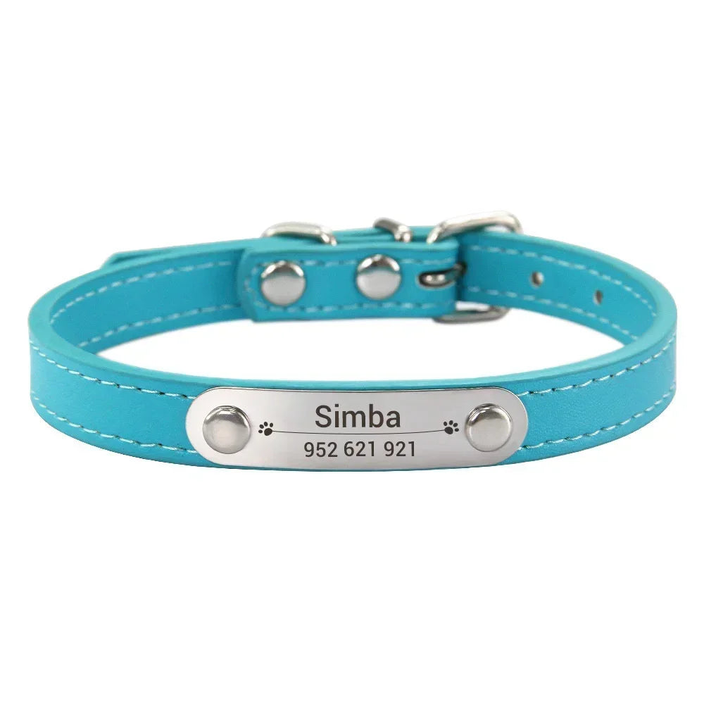 Personalized PU Leather Dog Collar – Custom Engraved ID Anti-Lost Collar for Small, Medium & Large Dogs and Cats (Pink)