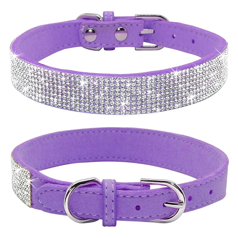 Crystal Rhinestone Dog Collar – Sparkling Leather Collar with Zinc Alloy Buckle for Small & Medium Dogs and Cats