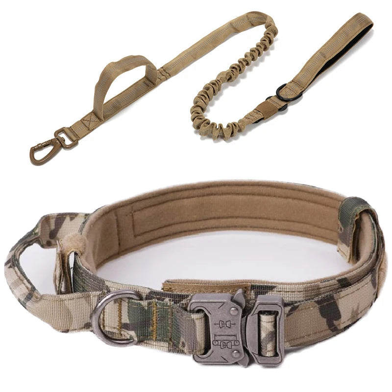 Durable Nylon Dog Collar & Leash Set – Reflective Tactical Training Collar with Padded Handle for Large Dogs