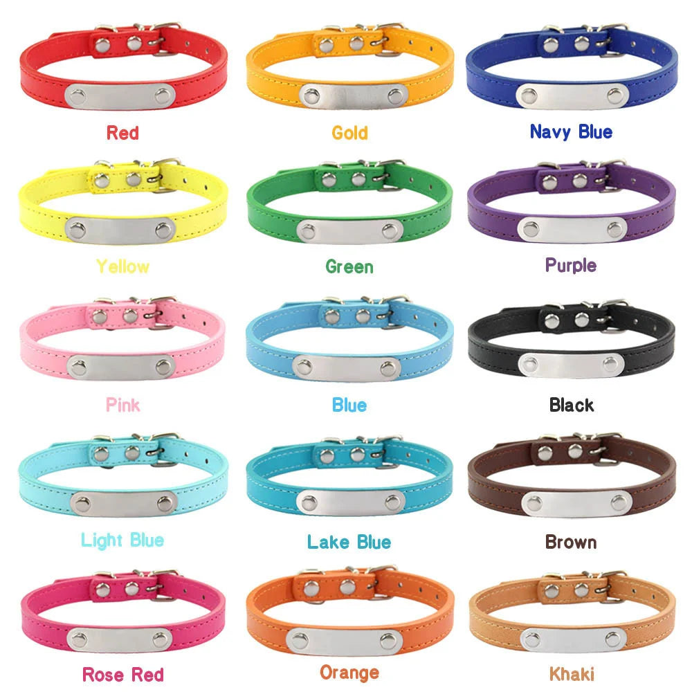 Personalized PU Leather Dog Collar – Custom Engraved ID Anti-Lost Collar for Small, Medium & Large Dogs and Cats (Pink)