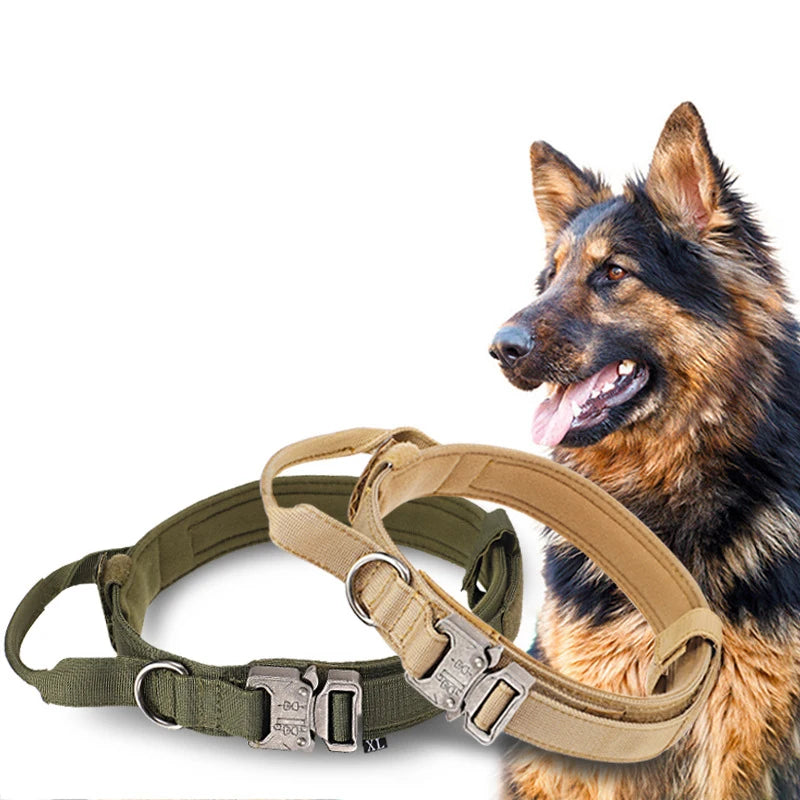 Durable Nylon Dog Collar & Leash Set – Reflective Tactical Training Collar with Padded Handle for Large Dogs
