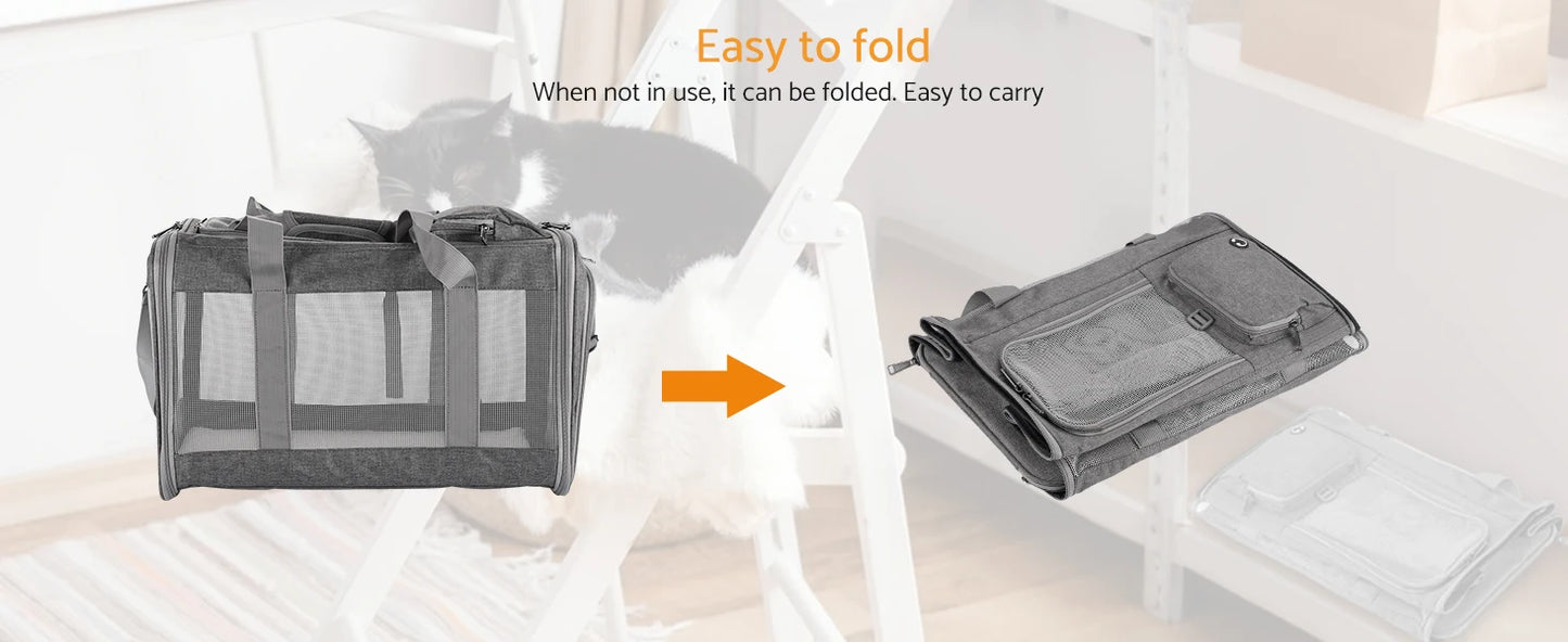 Airline Approved Pet Carrier – Soft Travel Bag for Cats & Dogs with Breathable Honeycomb Design and Removable Support Board
