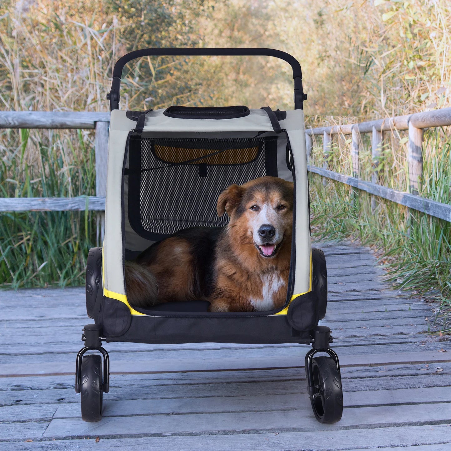 Portable 4-Wheel Dog Stroller – Foldable Pet Carriage for Large Dogs & Cats