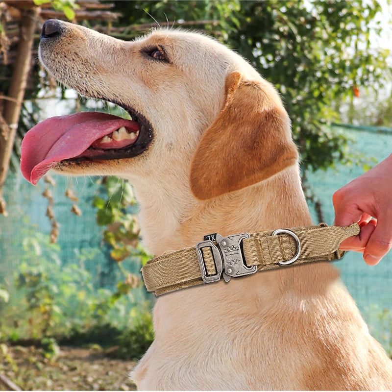 Durable Nylon Dog Collar & Leash Set – Reflective Tactical Training Collar with Padded Handle for Large Dogs