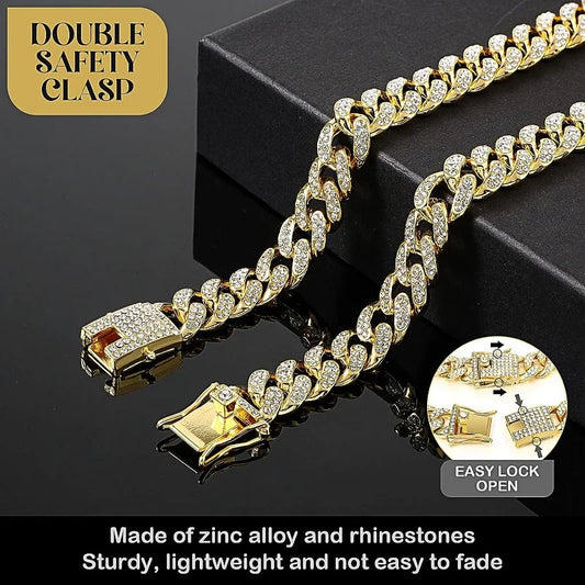 Luxury Gold Dog & Cat Chain Collar – Jeweled Metal Pet Necklace for Small, Medium & Large Pets