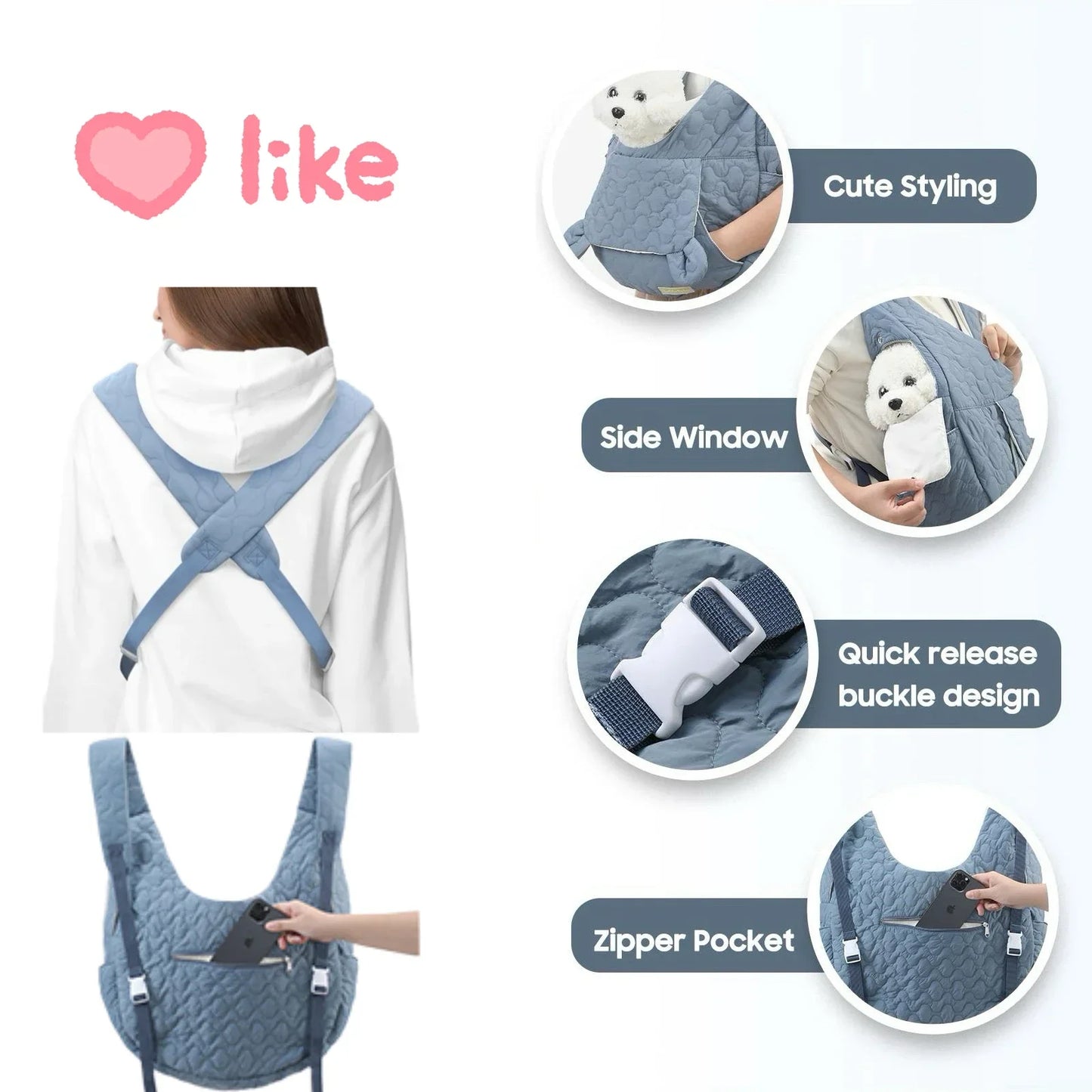Waterproof Dog & Cat Backpack Carrier – Extra Large, Windproof, Hands-Free Chest Bag for Pets up to 4KG