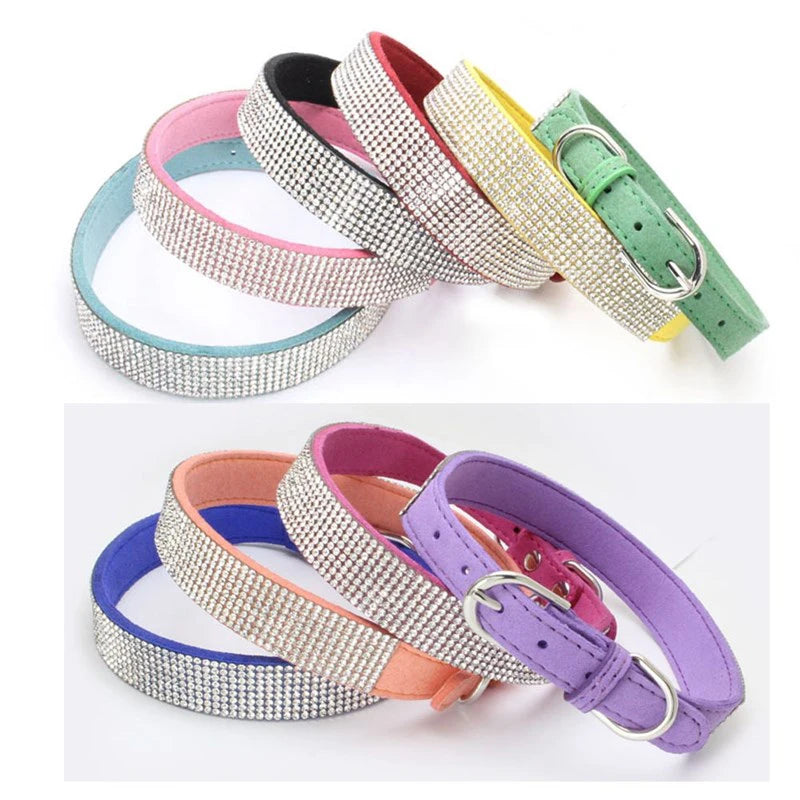 Crystal Rhinestone Dog Collar – Sparkling Leather Collar with Zinc Alloy Buckle for Small & Medium Dogs and Cats