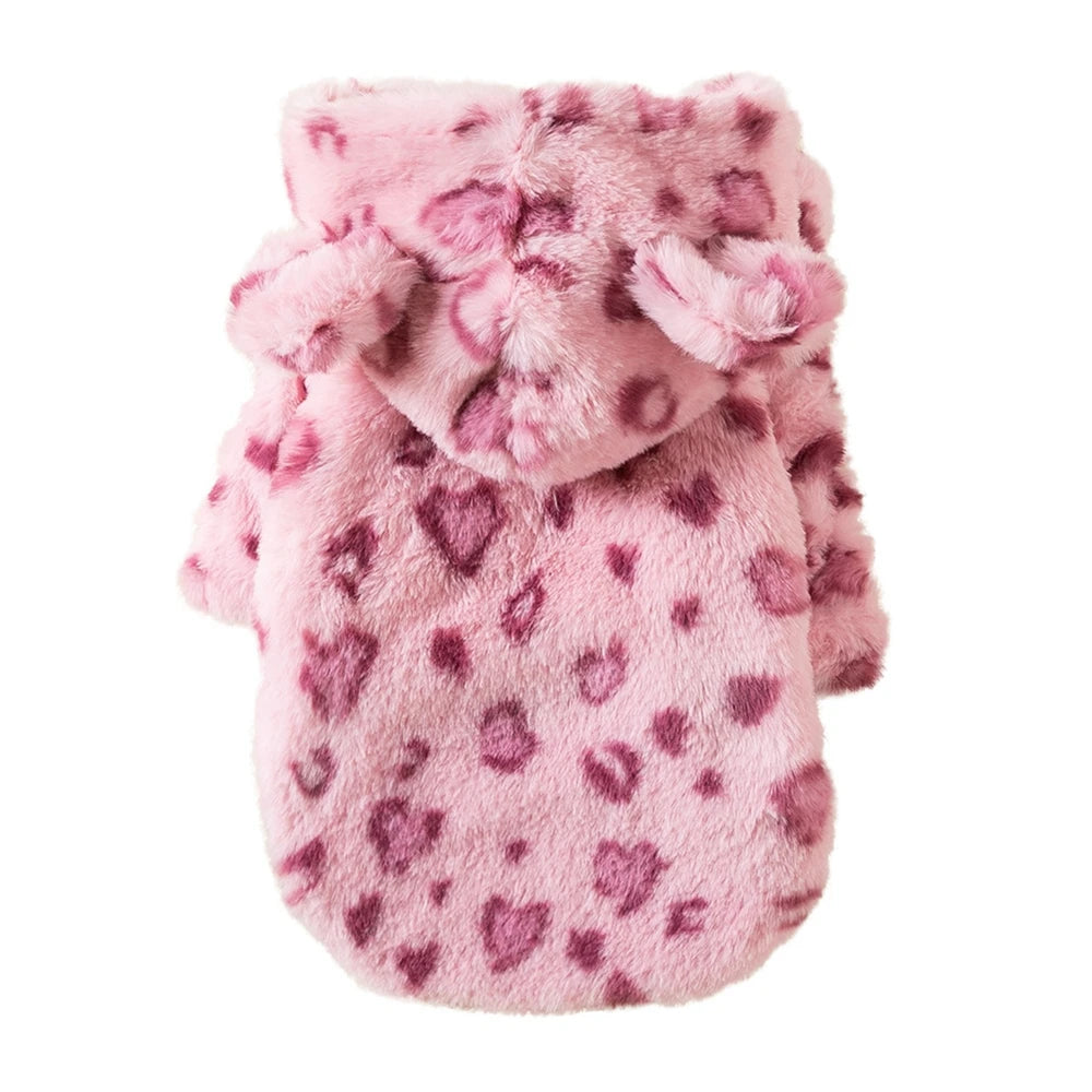 Winter Warm Fleece Dog Hoodie | Leopard Print Coat for Small Dogs – French Bulldog, Chihuahua, Yorkie