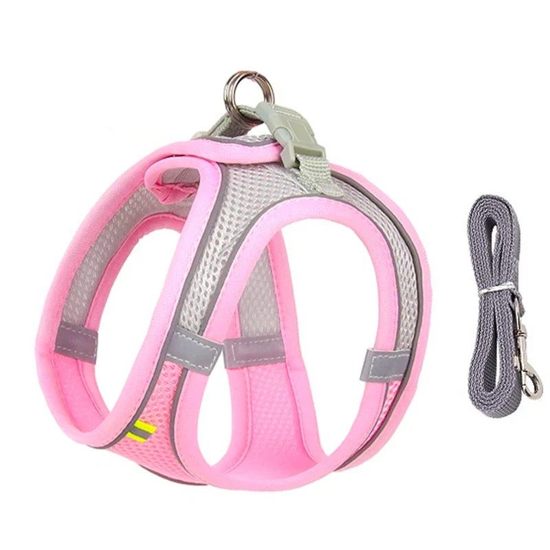Adjustable Puppy & Cat Harness Set with Leash – Small Dog Vest for Chihuahua, French Bulldog, and Small Breeds