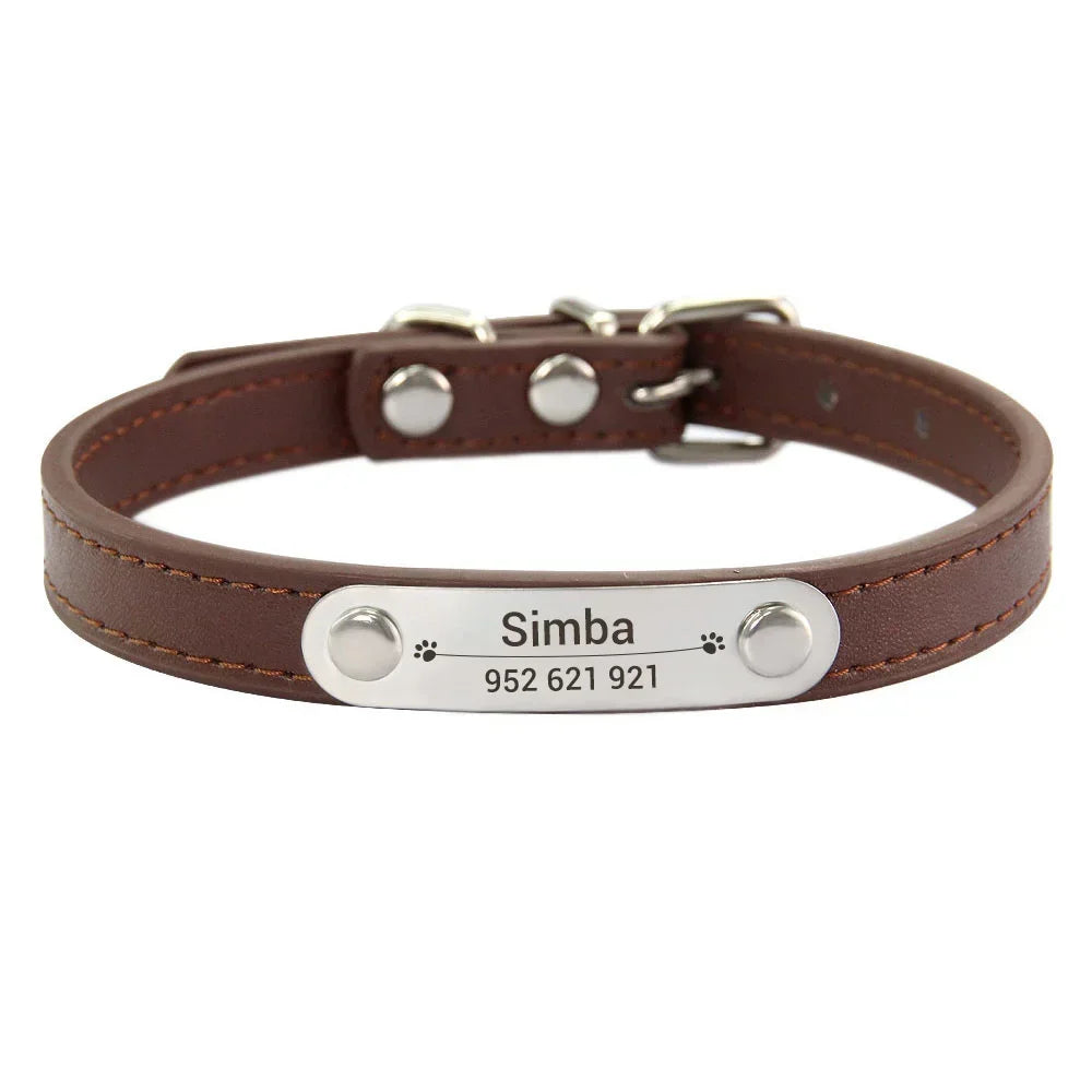 Personalized PU Leather Dog Collar – Custom Engraved ID Anti-Lost Collar for Small, Medium & Large Dogs and Cats (Pink)