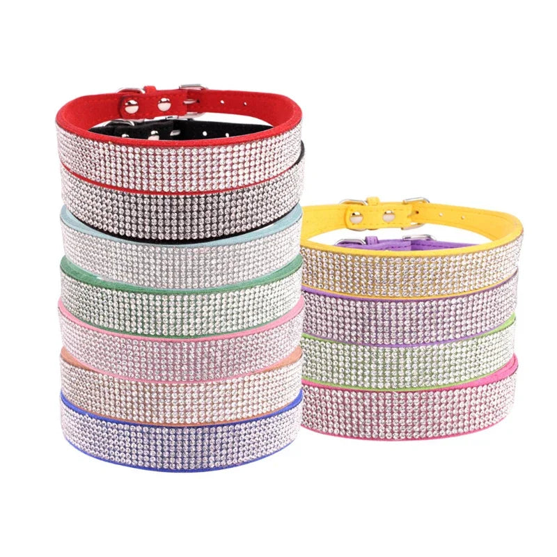 Crystal Rhinestone Dog Collar – Sparkling Leather Collar with Zinc Alloy Buckle for Small & Medium Dogs and Cats