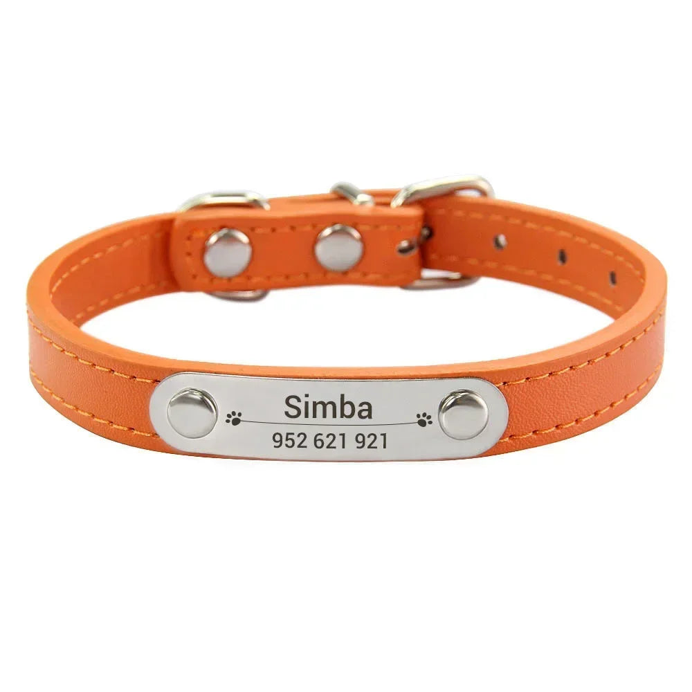 Personalized PU Leather Dog Collar – Custom Engraved ID Anti-Lost Collar for Small, Medium & Large Dogs and Cats (Pink)