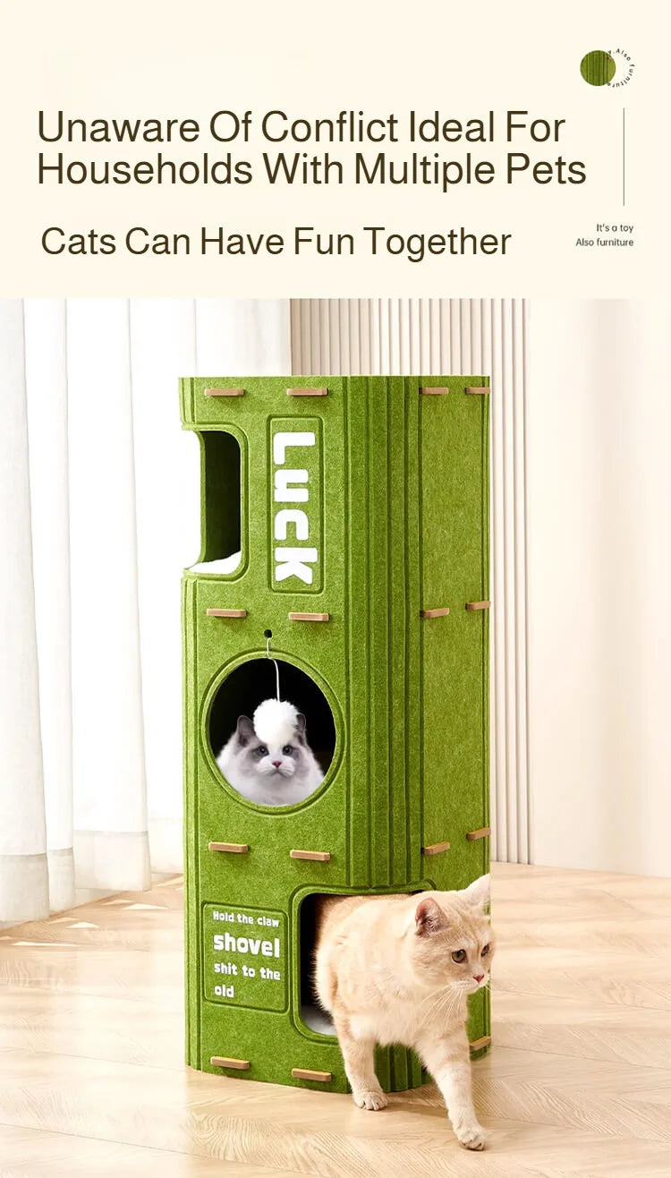 Eelhoe multi-layer indoor cat house with scratching board and enclosed nest