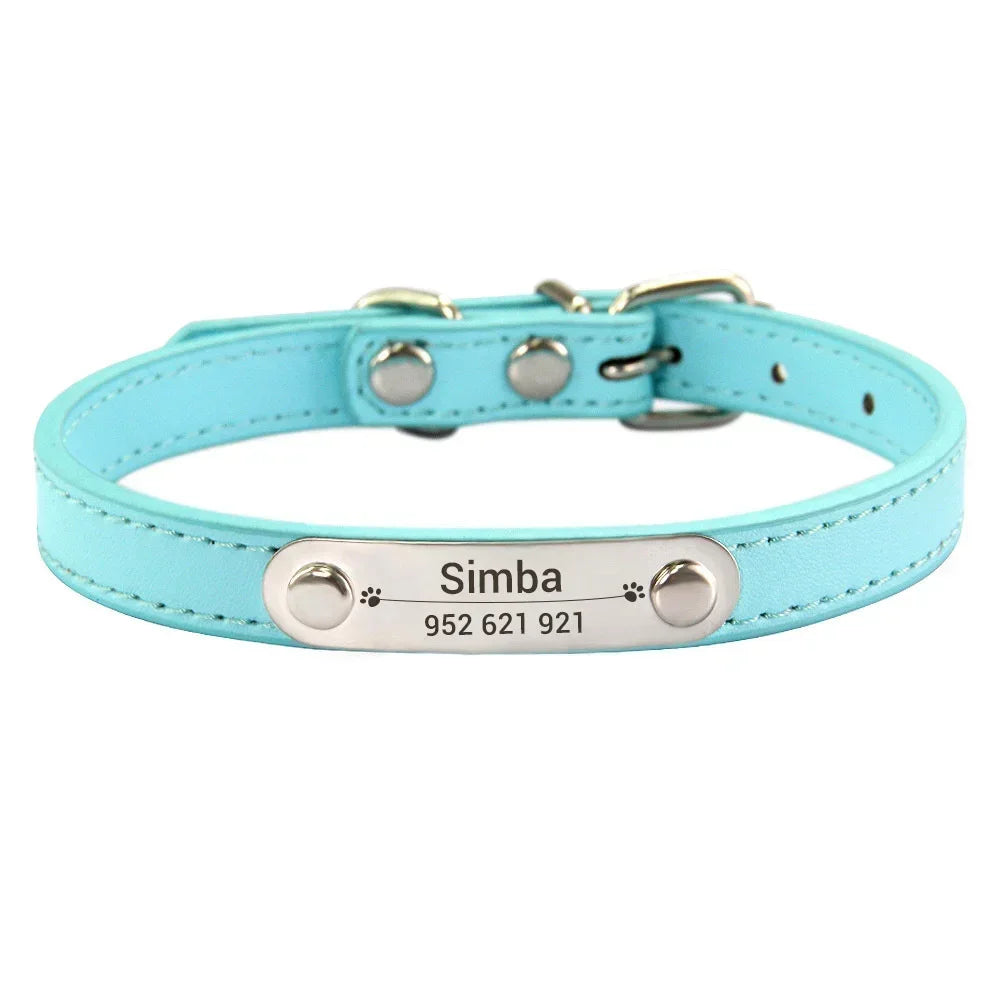 Personalized PU Leather Dog Collar – Custom Engraved ID Anti-Lost Collar for Small, Medium & Large Dogs and Cats (Pink)