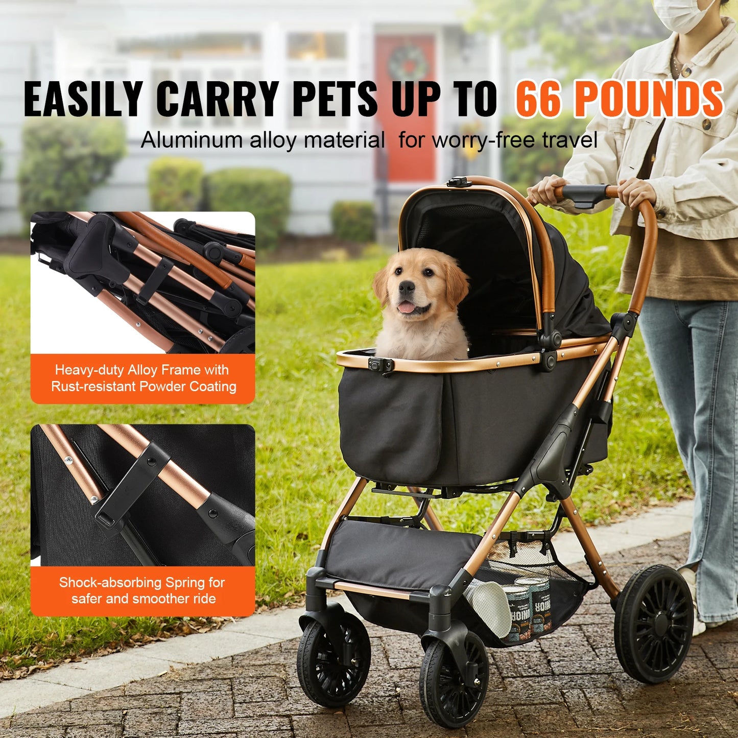SucceBuy Foldable Pet Stroller – Detachable Carrier for Small & Medium Dogs up to 30kg