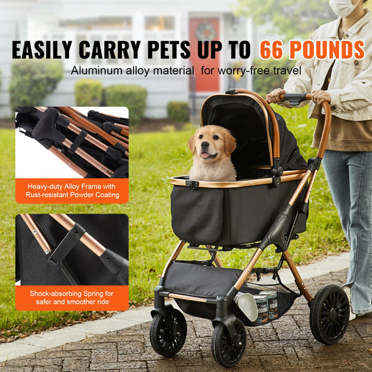 SucceBuy Foldable Pet Stroller – Detachable Carrier for Small & Medium Dogs up to 30kg