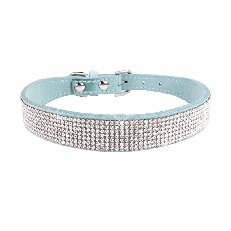 Crystal Rhinestone Dog Collar – Sparkling Leather Collar with Zinc Alloy Buckle for Small & Medium Dogs and Cats