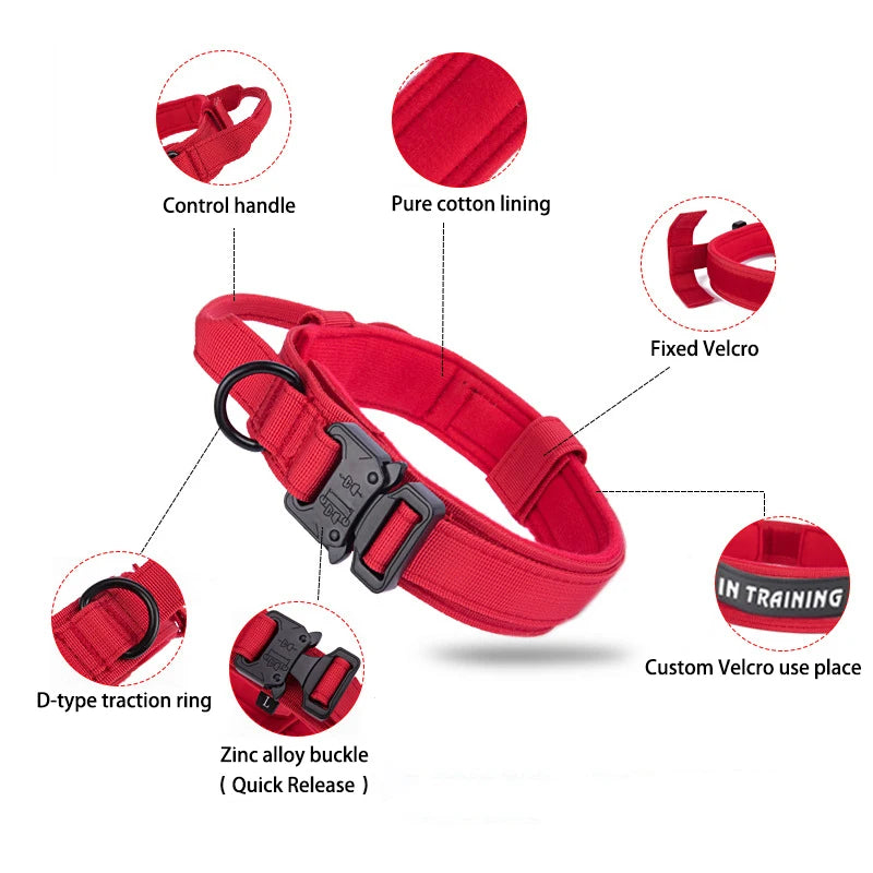 Durable Nylon Dog Collar & Leash Set – Reflective Tactical Training Collar with Padded Handle for Large Dogs