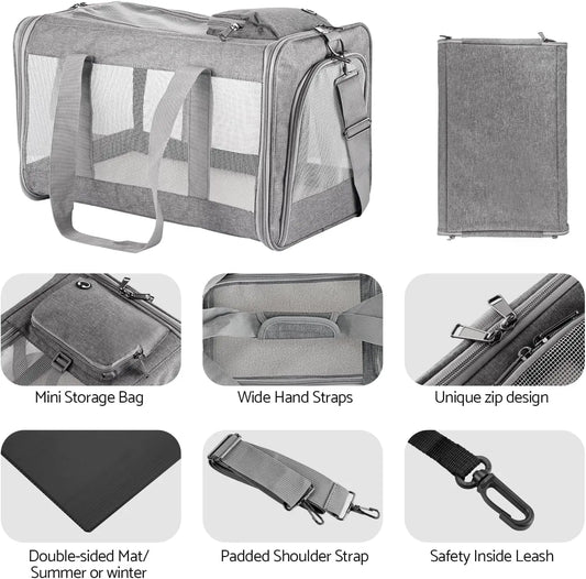 Airline Approved Pet Carrier – Soft Travel Bag for Cats & Dogs with Breathable Honeycomb Design and Removable Support Board