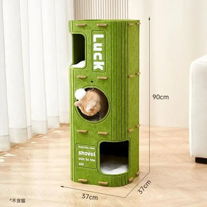 Eelhoe multi-layer indoor cat house with scratching board and enclosed nest