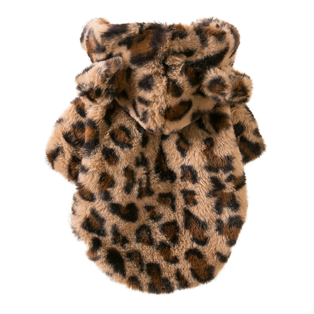 Winter Warm Fleece Dog Hoodie | Leopard Print Coat for Small Dogs – French Bulldog, Chihuahua, Yorkie