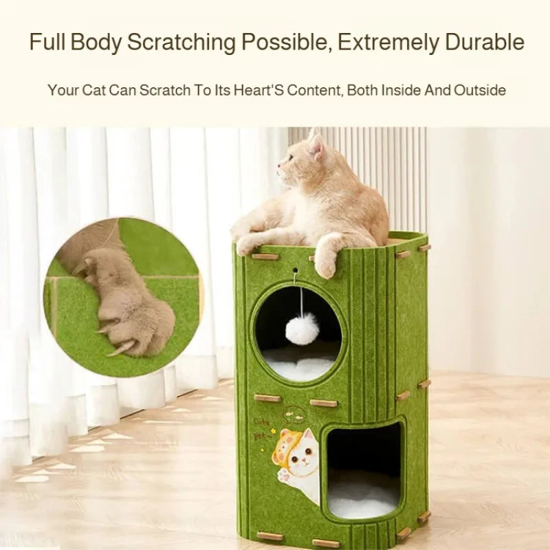 Eelhoe multi-layer indoor cat house with scratching board and enclosed nest