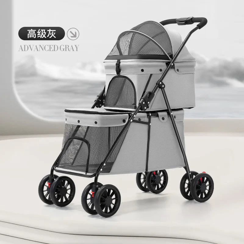 Double Pet Stroller – Foldable Dog & Cat Carrier for Small & Medium Pets (Up to 24 kg)