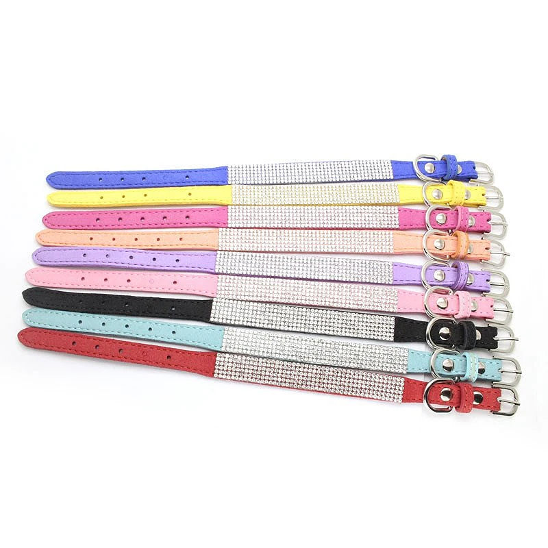 Crystal Rhinestone Dog Collar – Sparkling Leather Collar with Zinc Alloy Buckle for Small & Medium Dogs and Cats