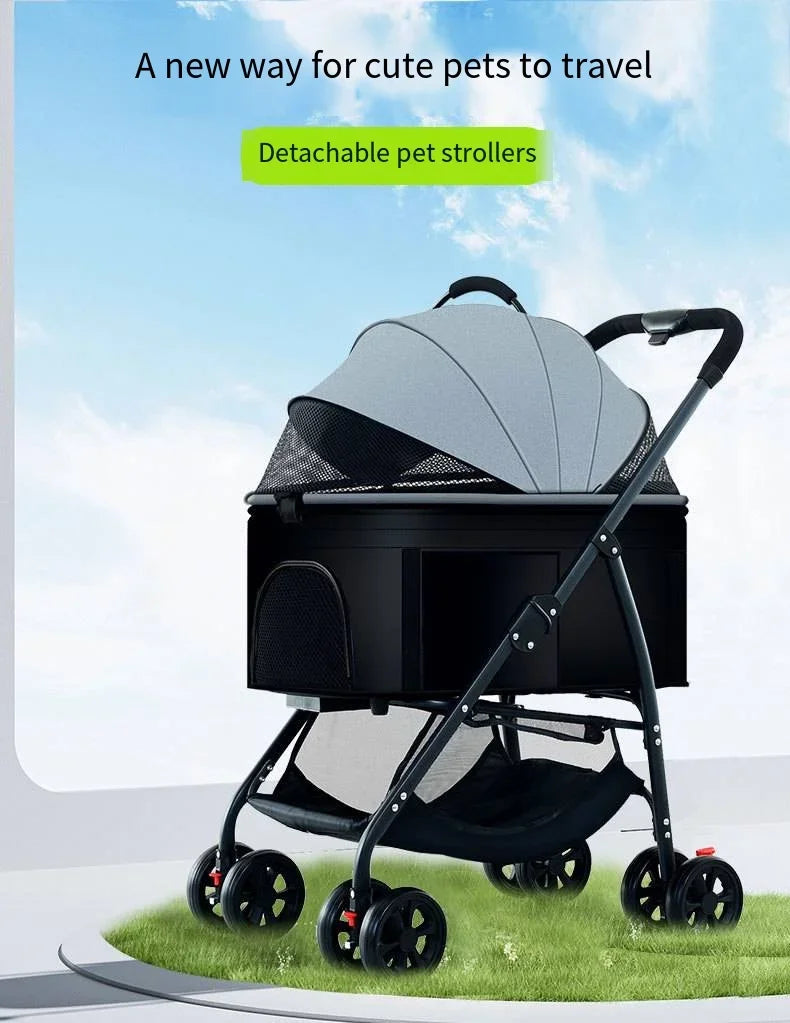 Pet Car Stroller – Lightweight Foldable Travel Stroller for Small & Medium Dogs & Cats