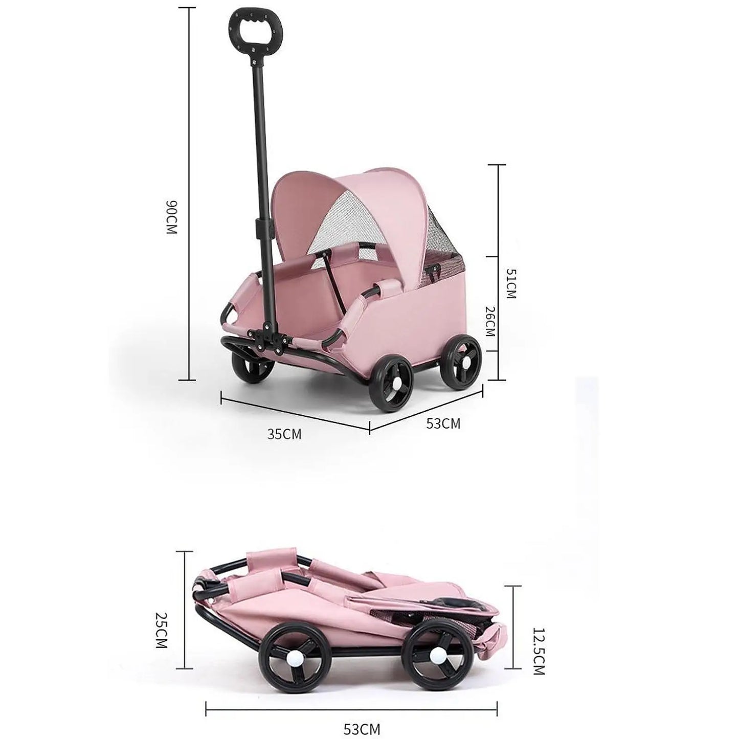 Portable 4-Wheel Pet Stroller – Breathable Travel Carrier for Small & Medium Dogs & Cats