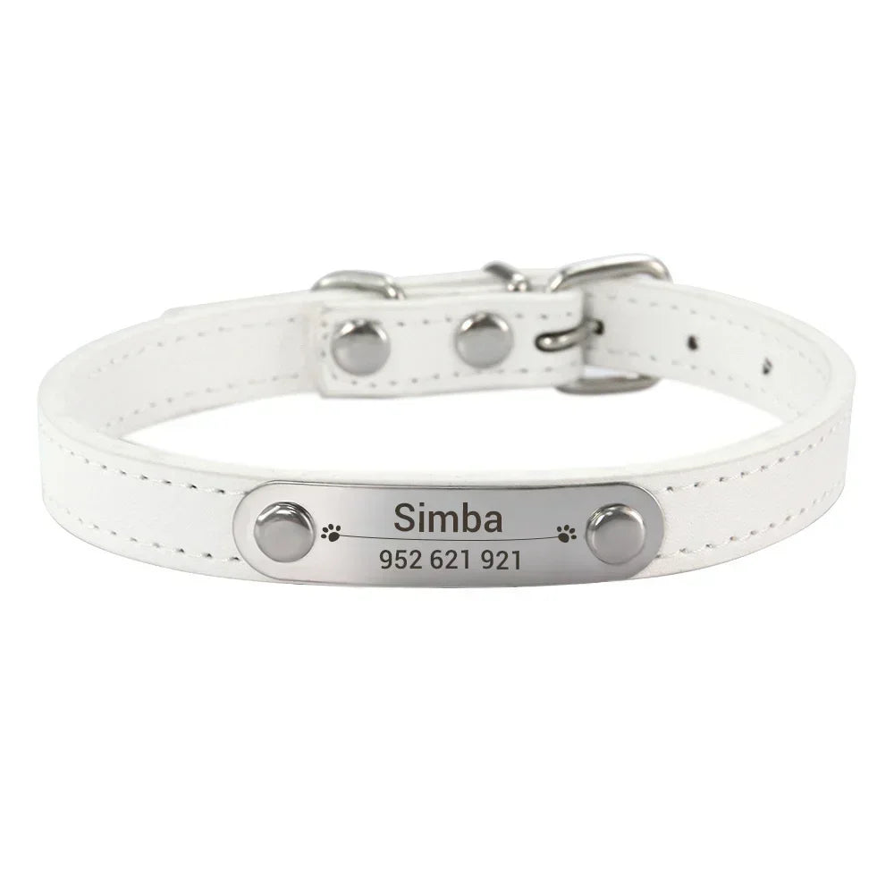 Personalized PU Leather Dog Collar – Custom Engraved ID Anti-Lost Collar for Small, Medium & Large Dogs and Cats (Pink)