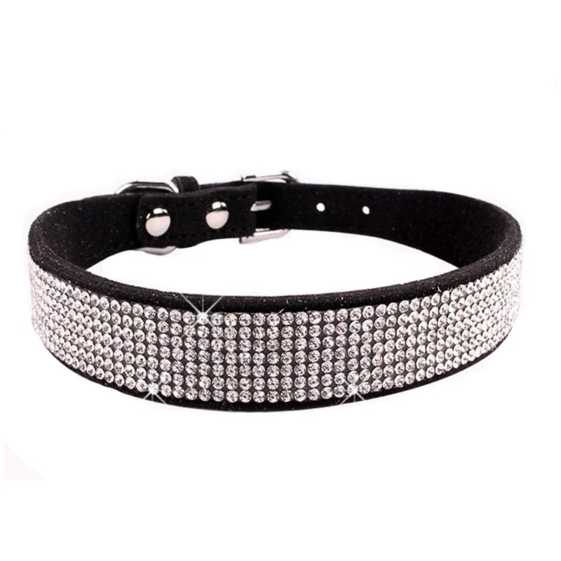 Crystal Rhinestone Dog Collar – Sparkling Leather Collar with Zinc Alloy Buckle for Small & Medium Dogs and Cats