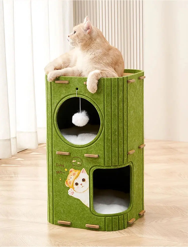 Eelhoe multi-layer indoor cat house with scratching board and enclosed nest